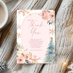 En liten snöflake Rosa Winter Baby Shower Tack Kort