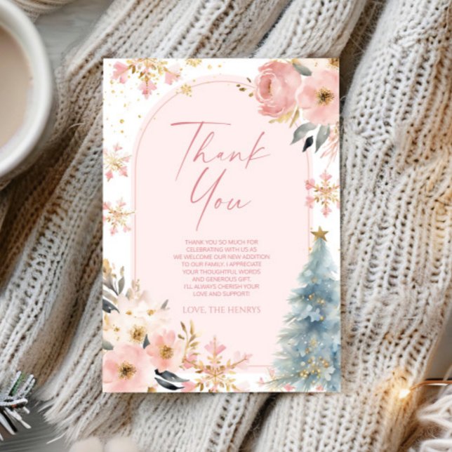 En liten snöflake Rosa Winter Baby Shower Tack Kort (Skapare uppladdad)