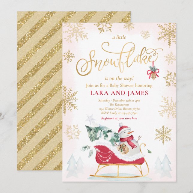 En liten snöflinga är på väg att bli babyskabruk  inbjudningar (Fram/baksida)