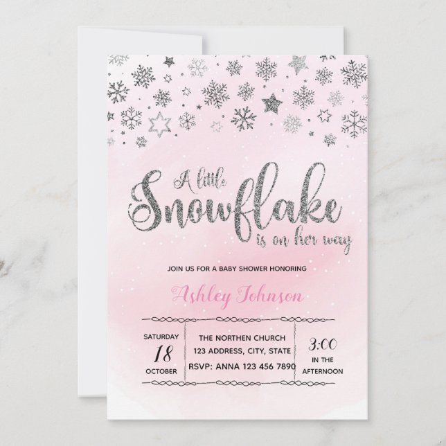 En liten snöflinga är på väg ordinvitation inbjudningar (Framsida)