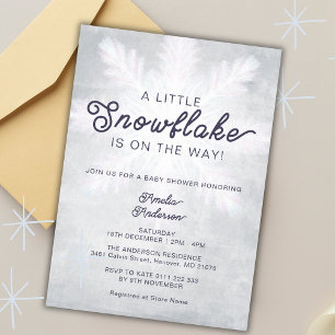 En liten snöflingor Grått Navy Baby Shower Inbjudningar