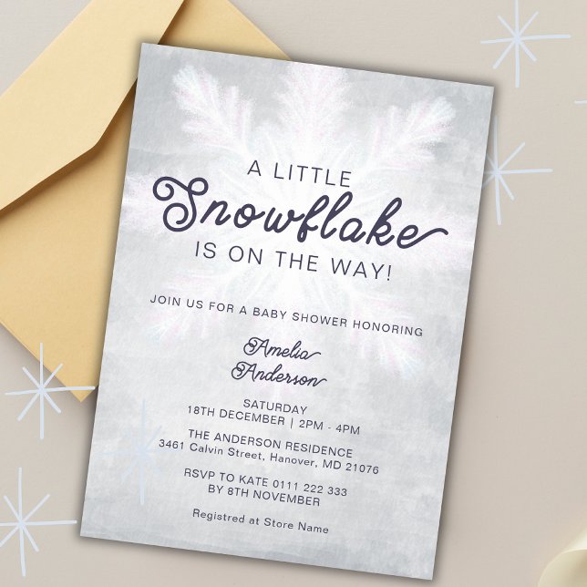 En liten snöflingor Grått Navy Baby Shower Inbjudningar (Skapare uppladdad)