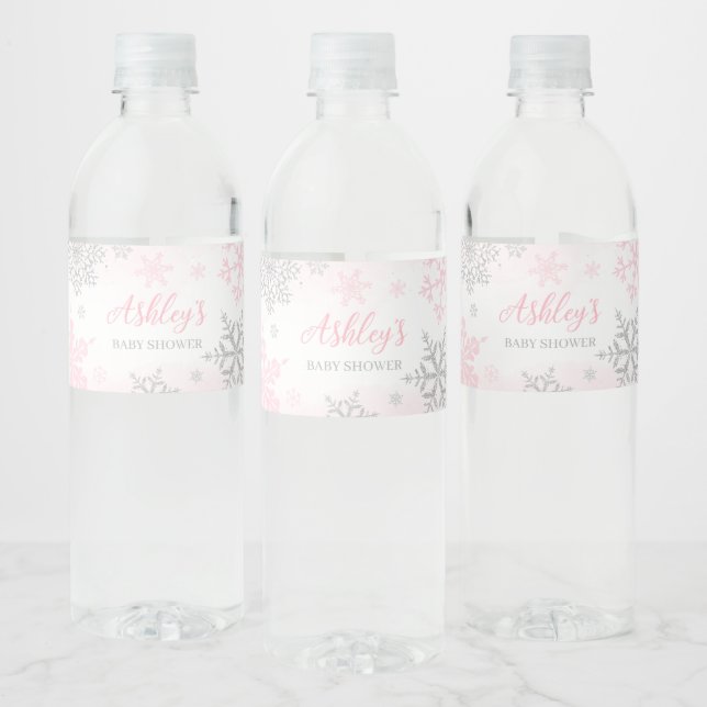 En liten snöflingor Rosa Baby Shower Vattenflaskor Etikett (Flaskor)
