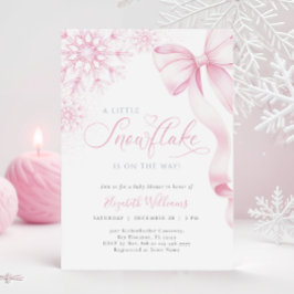 En liten snöflingor Rosa Bow Baby Shower Inbjudningar