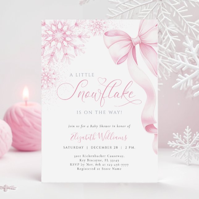 En liten snöflingor Rosa Bow Baby Shower Inbjudningar (Skapare uppladdad)