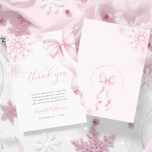En liten snöflingor Rosa Bow Baby Shower Tack Kort