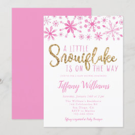 En liten snöflingor Rosa Guld Baby Shower Inbjudningar