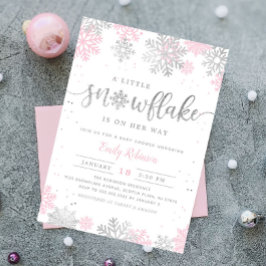 En liten snöflingor Rosa Silver Winter Baby Shower Inbjudningar