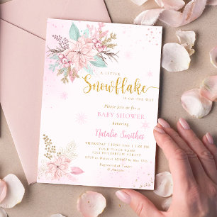 En liten snöflingor Rosa Vinter Baby Shower Inbjudningar