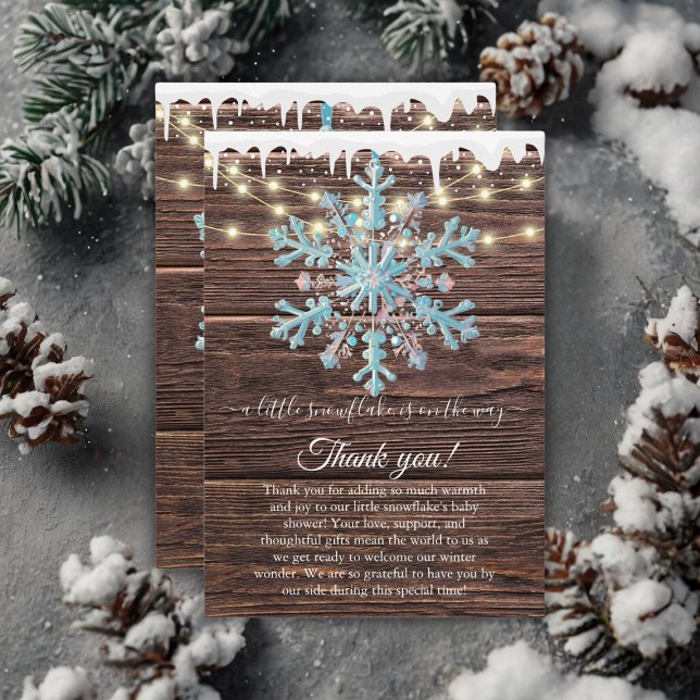 En liten snöflingor Rustic Winter Baby Shower Tack Kort (Skapare uppladdad)
