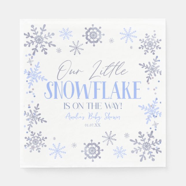 En liten snöflingor Vinter Blue Baby Shower Pappersservett (Framsidan)