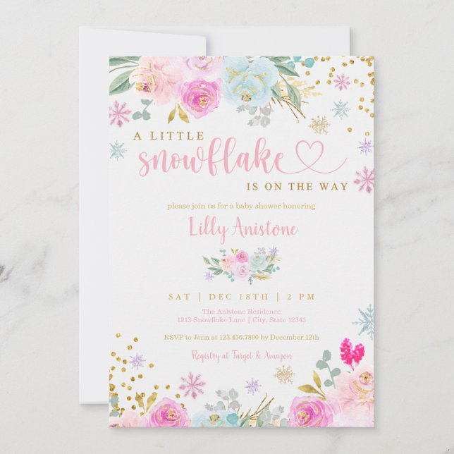 En liten snöflingvinter-vinter-Flicka-dusch Inbjudningar (Framsida)