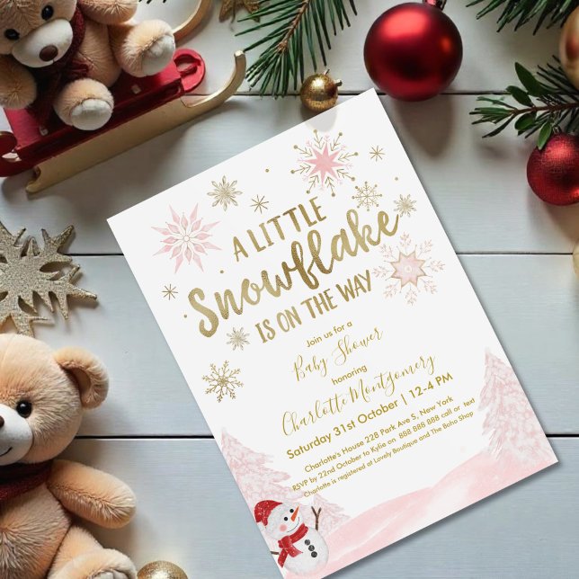En liten snowflake Rosa Baby Shower Inbjudningar (Skapare uppladdad)