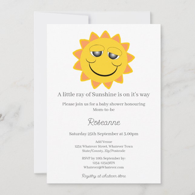En liten solstråle baby shower inbjudningar (Framsida)