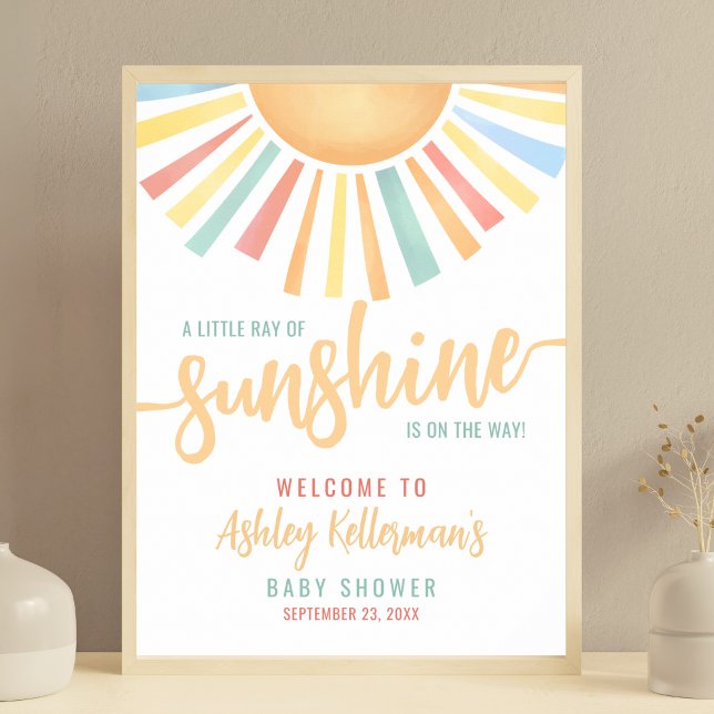 En liten solstråle Baby Shower välkomstskylt Poster (A Little Ray Of Sunshine Baby Shower Welcome Sign)