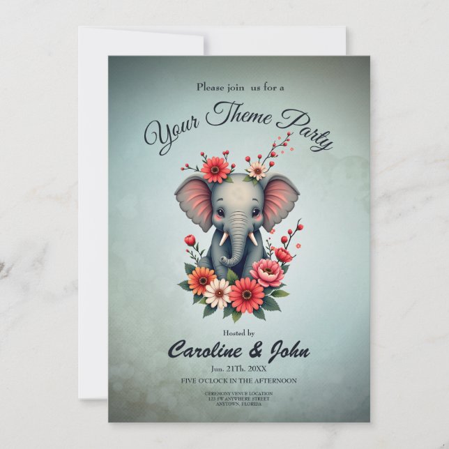 En liten sommar: baby-elefanten inbjudningar (Framsida)