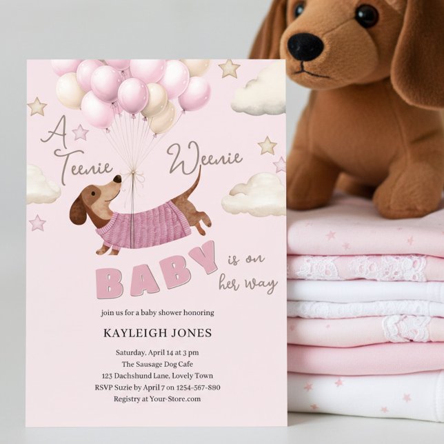 En liten söt dachshund-flicka baby shower inbjudningar (Dachshund Teenie Weenie Baby Girl Shower Invitation)