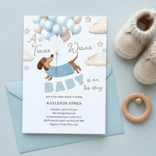 En liten söt dachshund pojke baby shower inbjudningar