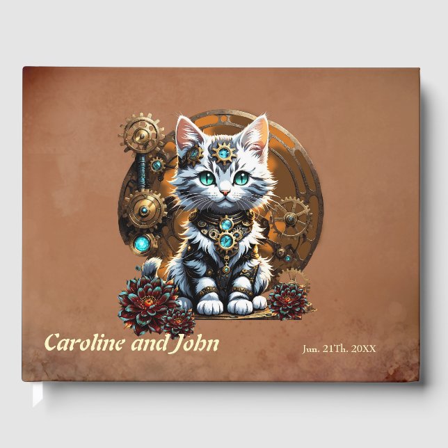 En liten, söt kattunge i en steampunk stil. gästböcker (Framsida)