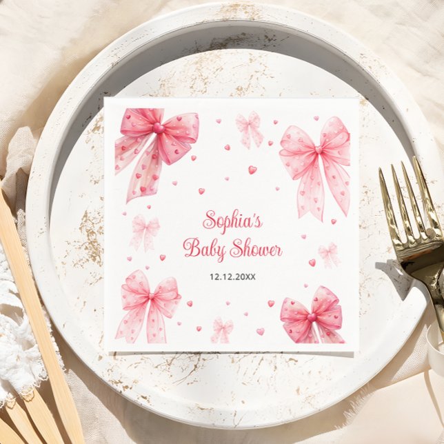 En liten söt knut Bow Red Rosa Baby Shower Pappersservett (Skapare uppladdad)