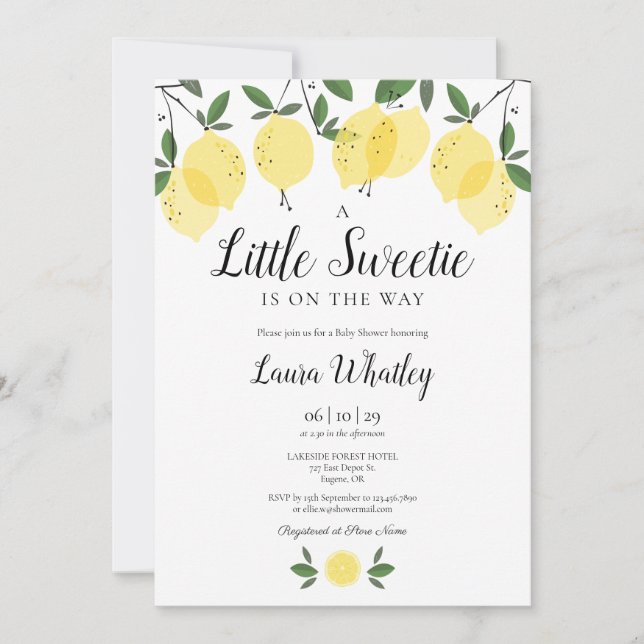 En liten söt lemon baby shower inbjudningar (Framsida)