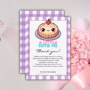 En liten söt liten kawaii lila rutig baby shower tack kort