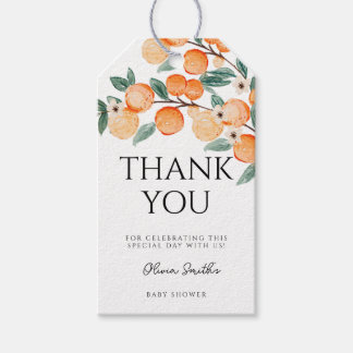 En liten söt orange citrus tack baby shower presentetikett