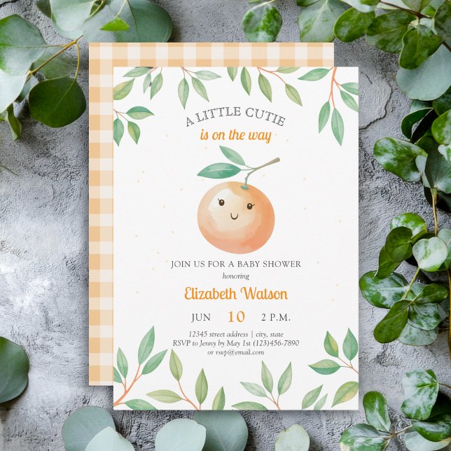 En liten söt orange gingham citrus baby shower inbjudningar (Skapare uppladdad)