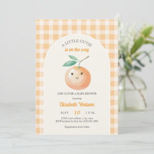 En liten söt orange gingham citrus baby shower inbjudningar