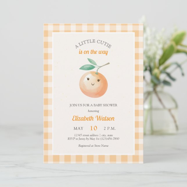 En liten söt orange rutig citrus baby shower inbjudningar (Stående Fram)