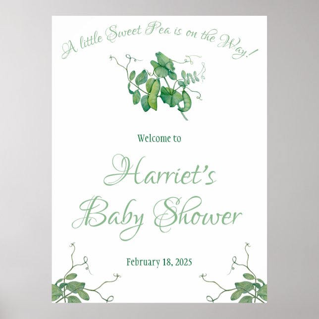 En liten söt Pea är på väg! Baby Shower Poster (Framsidan)