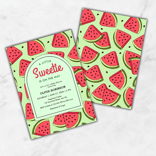 En liten sötman Sommaren Watermelon Baby Shower Inbjudningar (A Little Sweetie is on the Way Summer Watermelon Baby Shower Invitation  )