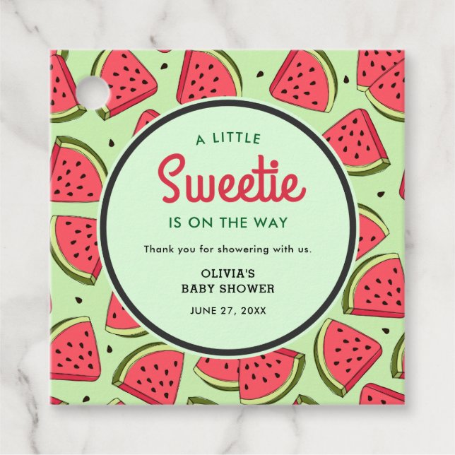 En liten sötnos Watermelon Baby Shower Tack Gåvor Etiketter (Framsida)