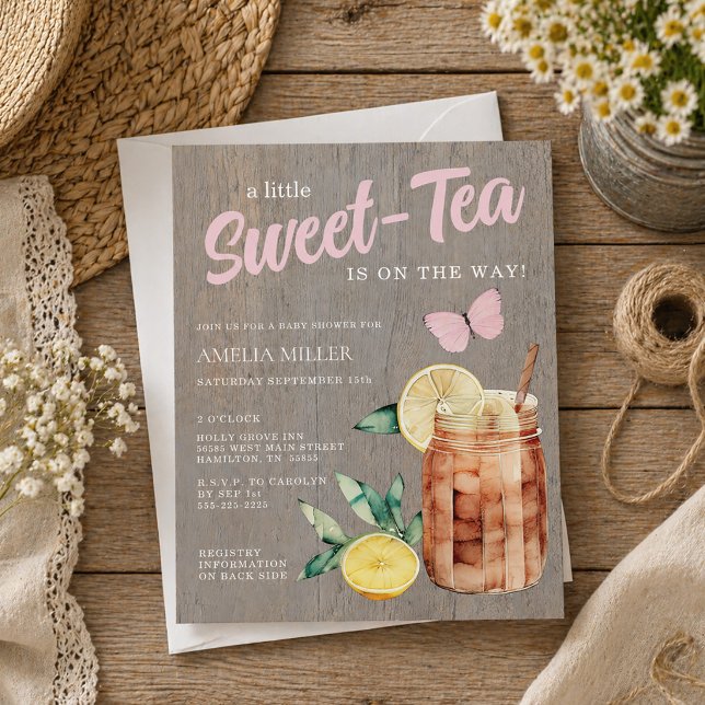 En liten sötsakste-budget Baby Shower-inbjudan (Rustic Country A little Sweet-Tea Is On The Way Budget Girl Baby Shower Invitation)