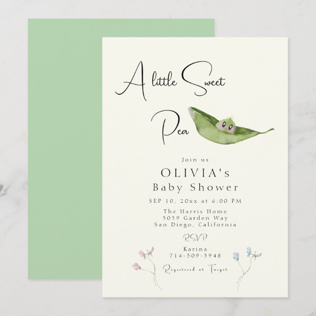 En liten sötsparv för pea Baby Shower Inbjudningar (Fram/baksida)