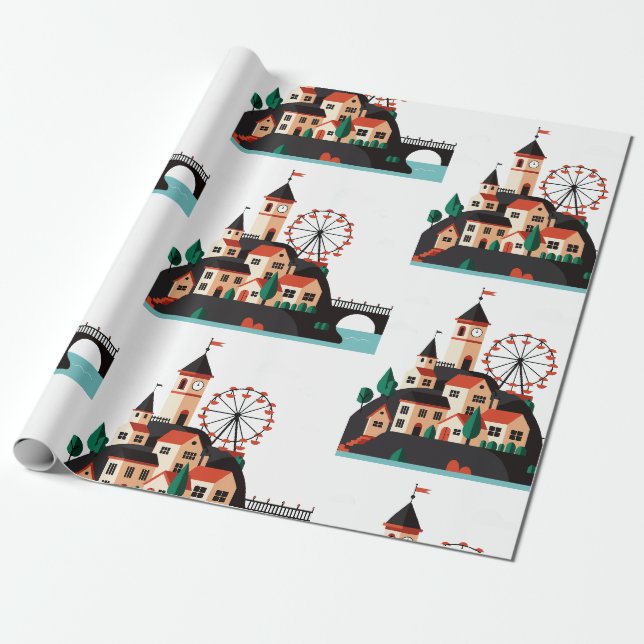 En liten stad med en pariserhjul presentpapper (Utrullad)