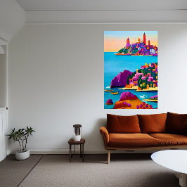 En liten stad vid havet | AI Art Poster