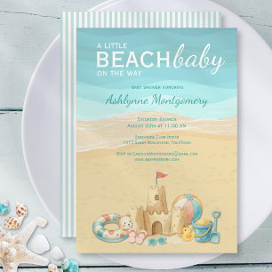 En liten strandbaby Sandcastle Shower Inbjudan