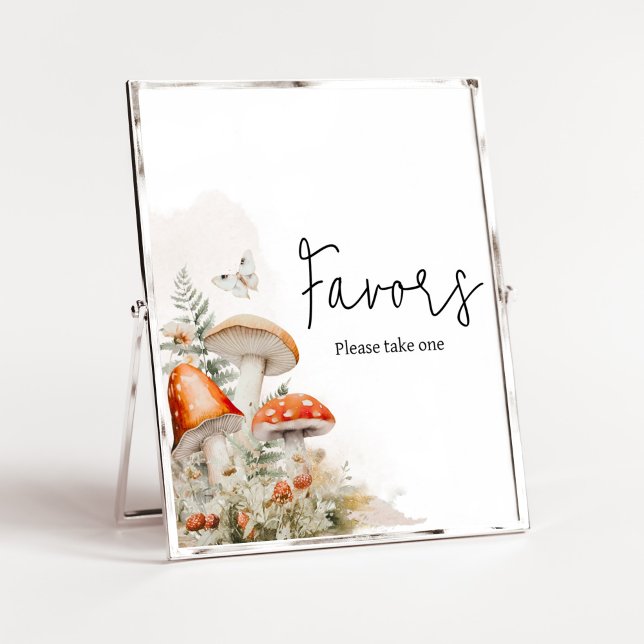 En liten svamp-fantastiska svampfavoriter poster (Little Mushroom Baby Shower Favors Sign)