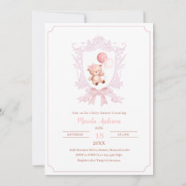 En liten tidig rosa vapensköld ger baby shCall Inbjudningar