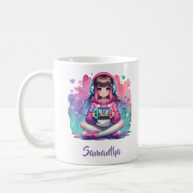 En liten tjej som spelar tv-spel kaffemugg (Vänster)