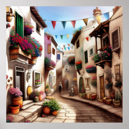 En liten turiststad, små gator och blommor 1 poster