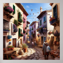 En liten turiststad, små gator och blommor 3