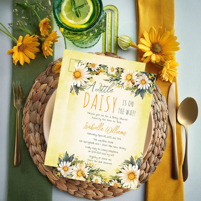 En liten tusenskönas är på väg Blommig bebisfest Vykort (A Little Daisy Is On The Way Floral Baby Shower Postcard Invitation)