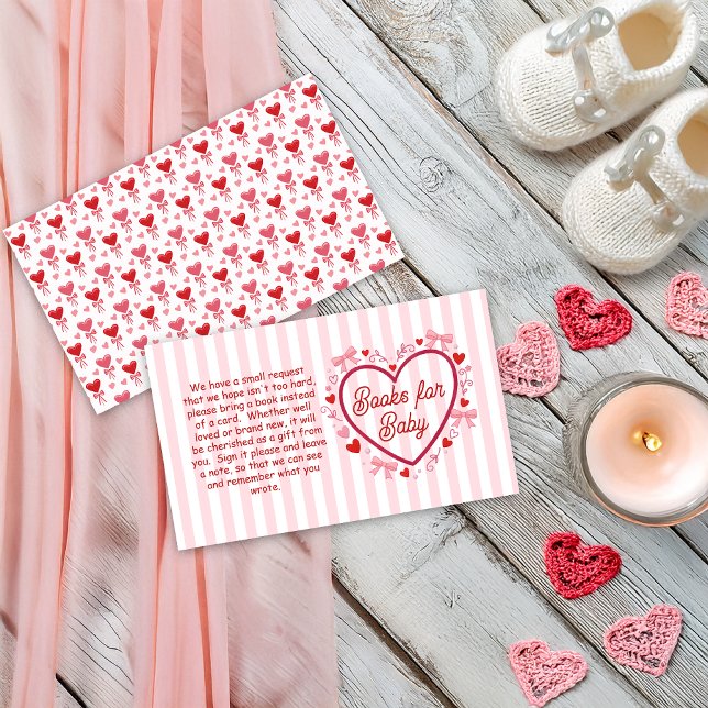 En liten valentinrosa baby shower-böcker för bebis tilläggskort (A Little Valentine Pink Coquette | Red Baby Shower Books for Baby Insert Enclosure Card)