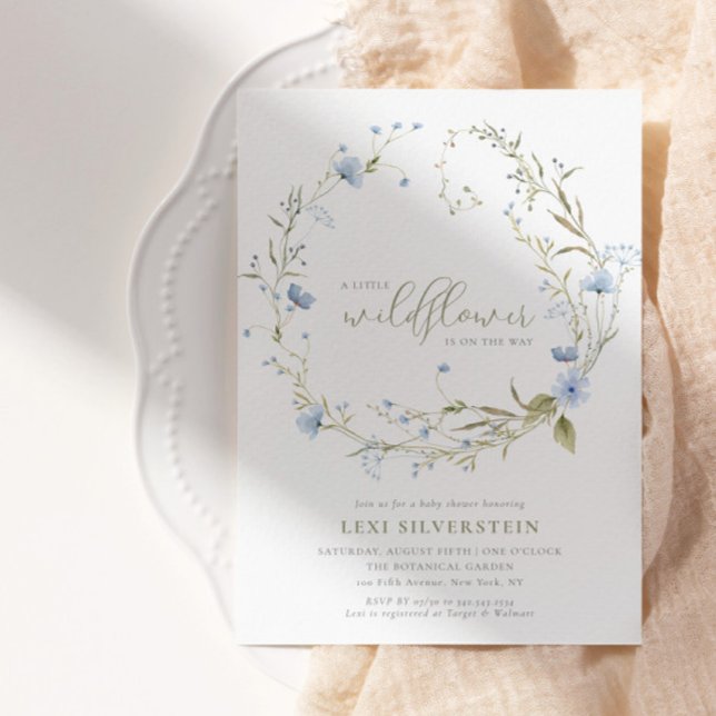 En liten vild blomster grön boho babyflicka inbjudningar (Skapare uppladdad)