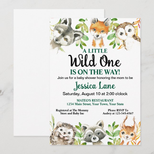 En liten Vild, en babyskare Inbjudningar (Fram/baksida)