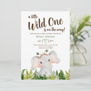 En liten Vild en elefant Greenery Baby Shower Inbjudningar