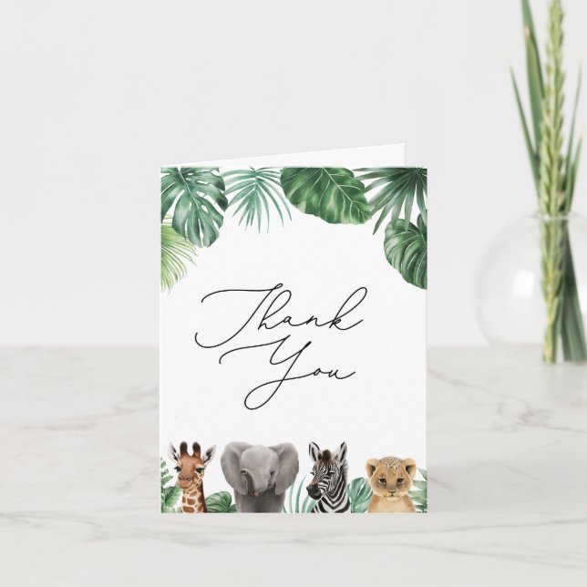En liten Vild en Safari Baby Shower Greenery Tack Kort (Framsida)