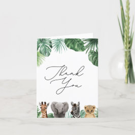 En liten Vild en Safari Baby Shower Greenery Tack Kort